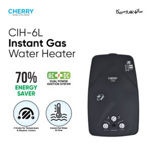 Cherry Instant Gas Water Heater 6 Liters Dual Ignition (Battery + Adapter)